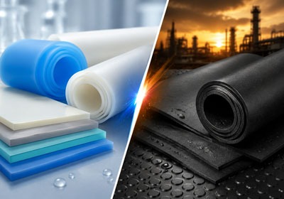Colorful silicone rolls and black industrial rubber sheeting.